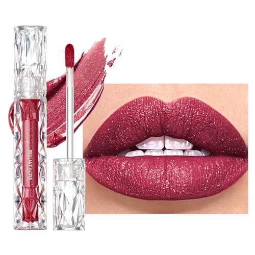 Glitzer Lip Gloss Matt, Flüssiger Lippenstift mit Diamond Funkeln, Lipgloss Langanhaltend & Wasserfest, Liquid Lipstick Hochpigmentierter Shimmer Lippen, Feuchtigkeitsspendende Formel, Seidige Textur