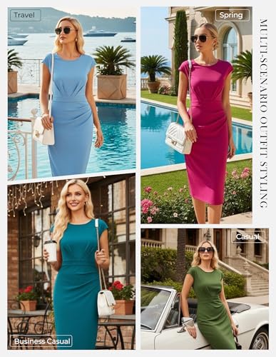Image of GRACE KARIN Women's Wear to Work Dresses 2026 Cap Sleeve Sheath Bodycon Midi Dress Ruched Business Office Pencil Dress