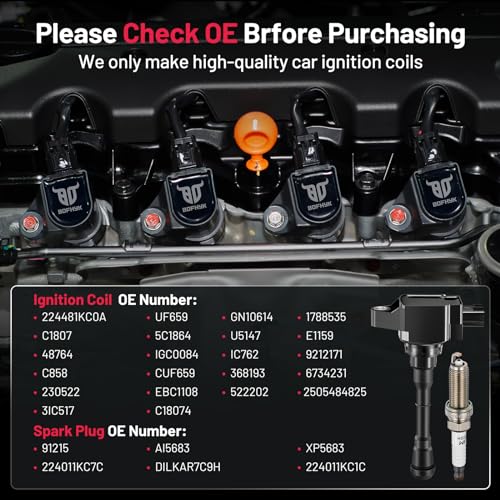 Image of BDFHYK Ignition Coil UF659 and Spark Plug 91215 for Nissan Juke 2011-2017