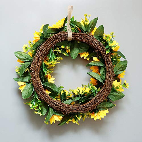 Grande Couronne De Tournesol Artificielle 45,7 Cm - Décoration Porte D'Entrée Jaune
