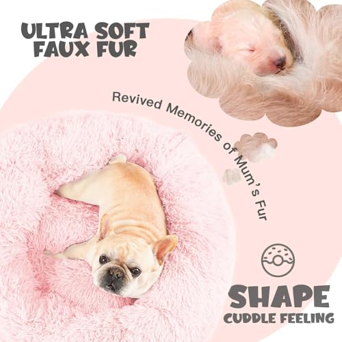 Image of Himax Dog Bed for Medium Dogs, Pink Dogs Beds with Blanket Attached, Calming Anti-Anxiety Fluffy Dog Bed Washable (20 inch /26 inch /35 inch)