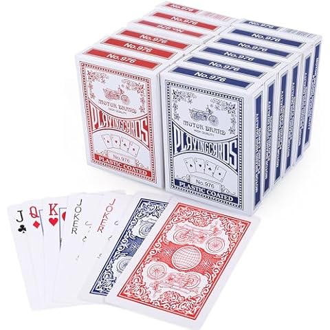LotFancy Playing Cards, 12 Pack, Decks of Cards Bulk, Poker Size, Standard Index, for Blackjack, Euchre, Canasta Card Game, 6 Blue and 6 Red, Casino Grade Poker Cards Cover