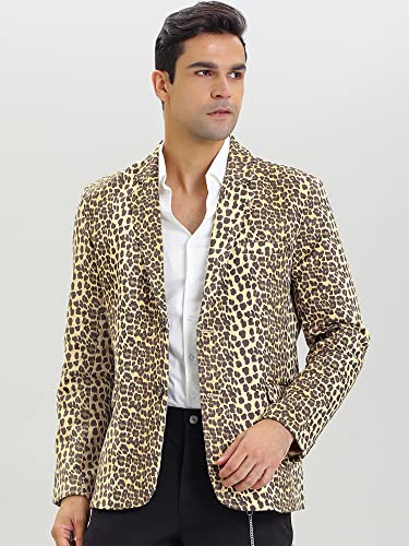 Lars Amadeus Men's Party Animal Leopard Print Blazer Notched Lapel Lightweight Sport Coat Suit Jacket3