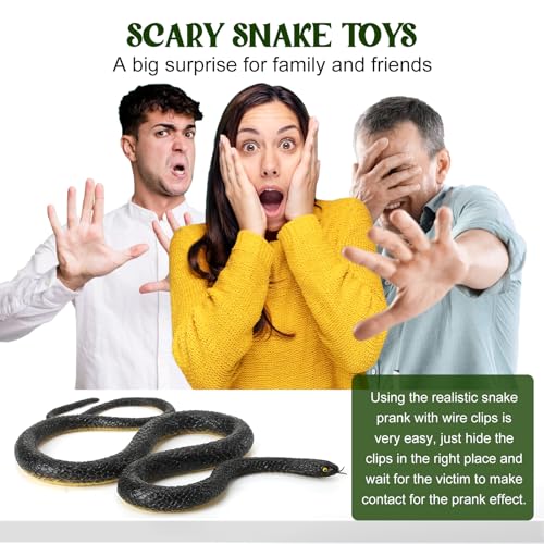 JRJRN 110cm Schlangenstreich mit Schnurclip, Realistischer Schlangenstreich, Prank Gummi Simulation Schlange, Clip-on-Schlangenstreich, Spielzeugschlange Lustig Snake Prank für Erwachsene Kinder