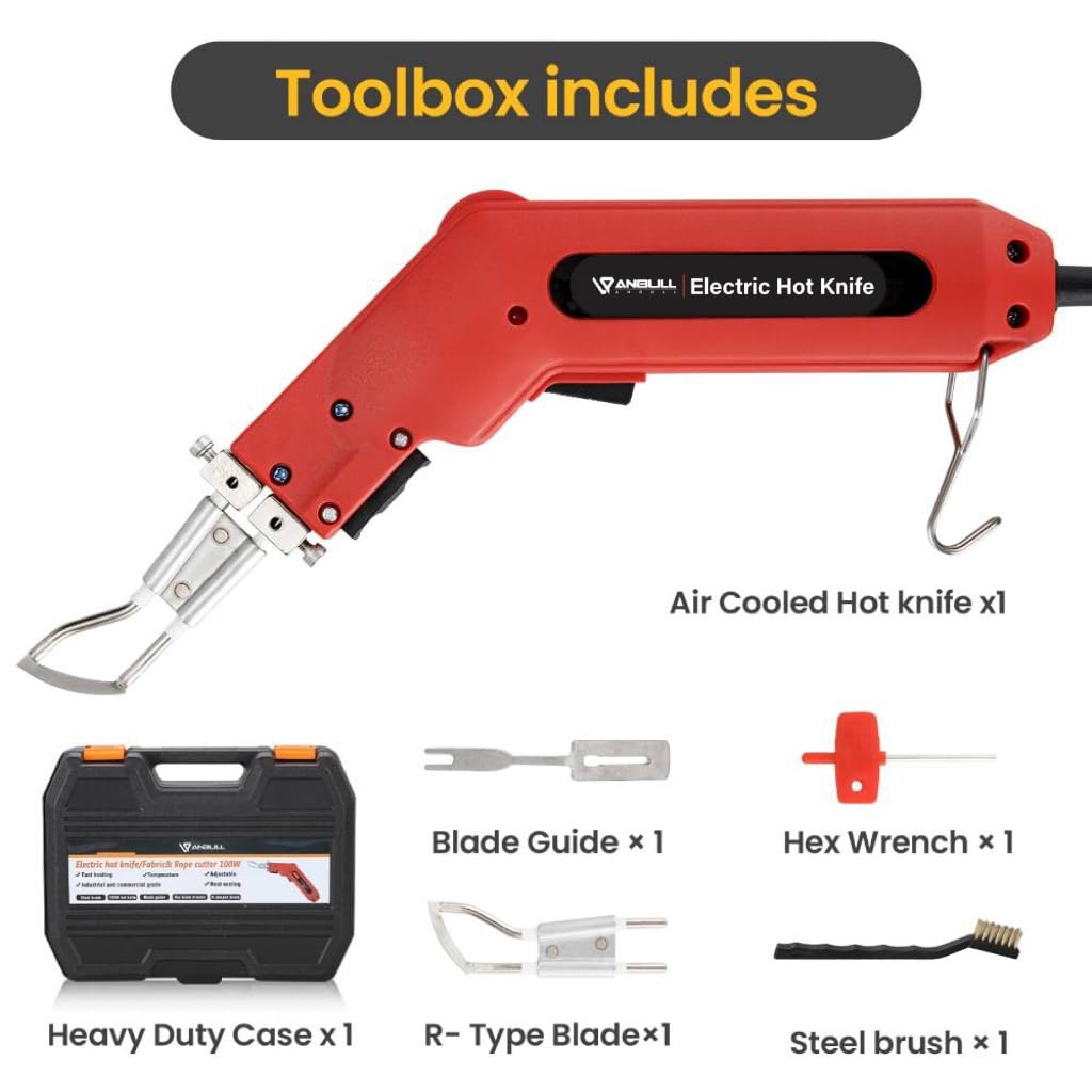 Anbull Cortador de tela de cuerda de 100 W, sellador térmico eléctrico profesional con potencia ajustable, kit de herramientas de corte, con cuchillas y accesorios (110 V/100 W)