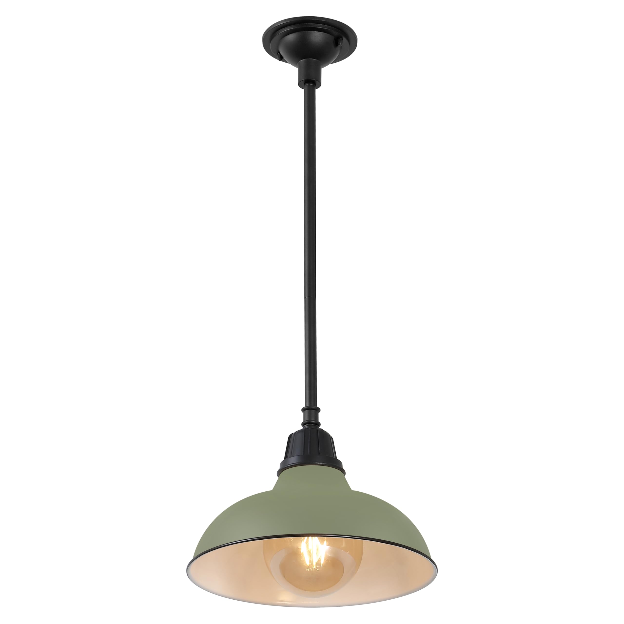 JONATHAN Y Jasper 1-Light Farmhouse 12.25" Metal Pendant, Matte Olive Green