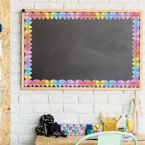 Image of Whaline 32.8ft Colorful Bow Bulletin Board Border Bright Color Bow Tie Die-Cut Border Trim for Home Office Classroom Chalkboard Decoration