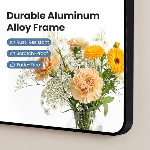 Image of NEWBULIG 20X28 Inch Bathroom Mirror, Rectangle Wall Mirror with Rounded Corners, Black Vanity Mirrors for Bathroom Sink with Metal Frame for Bedroom, Entryway, Hangs Horizontally or Vertically