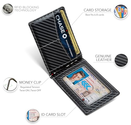 Image of SERMAN BRANDS RFID Blocking Wallet Slim Bifold - Genuine Leather Minimalist Front Pocket Wallets for Men with Money Clip Gift