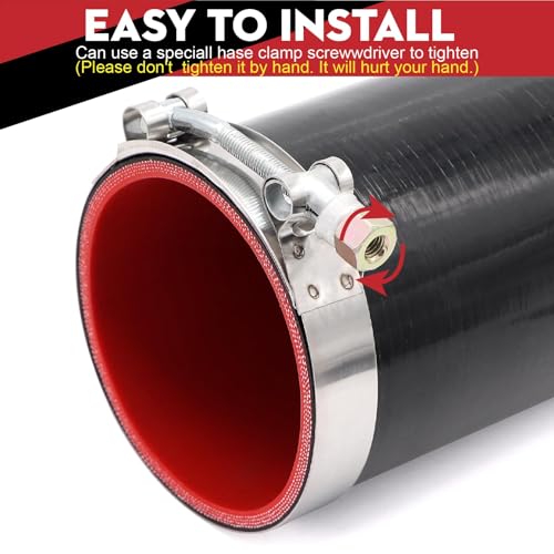 Image of 3 1 /2inch(89mm) Silicone Coupler Straight Hose Rubber 4-Ply 5mm Thickness 12inch Length for Intake Exhaust Pipe Intercooler Coolant Turbo Tube 3.5x8 With 2 PCS Stainless Steel T-clamps