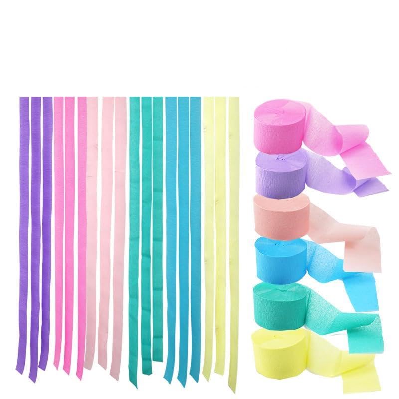 Namzi Crepe Paper Streamers 6 Rolls, Pack of Macaron Color Series Crepe Paper for Birthday Decorations, Baby Shower Decorations (1.8 Inch x 72 Ft/Roll)