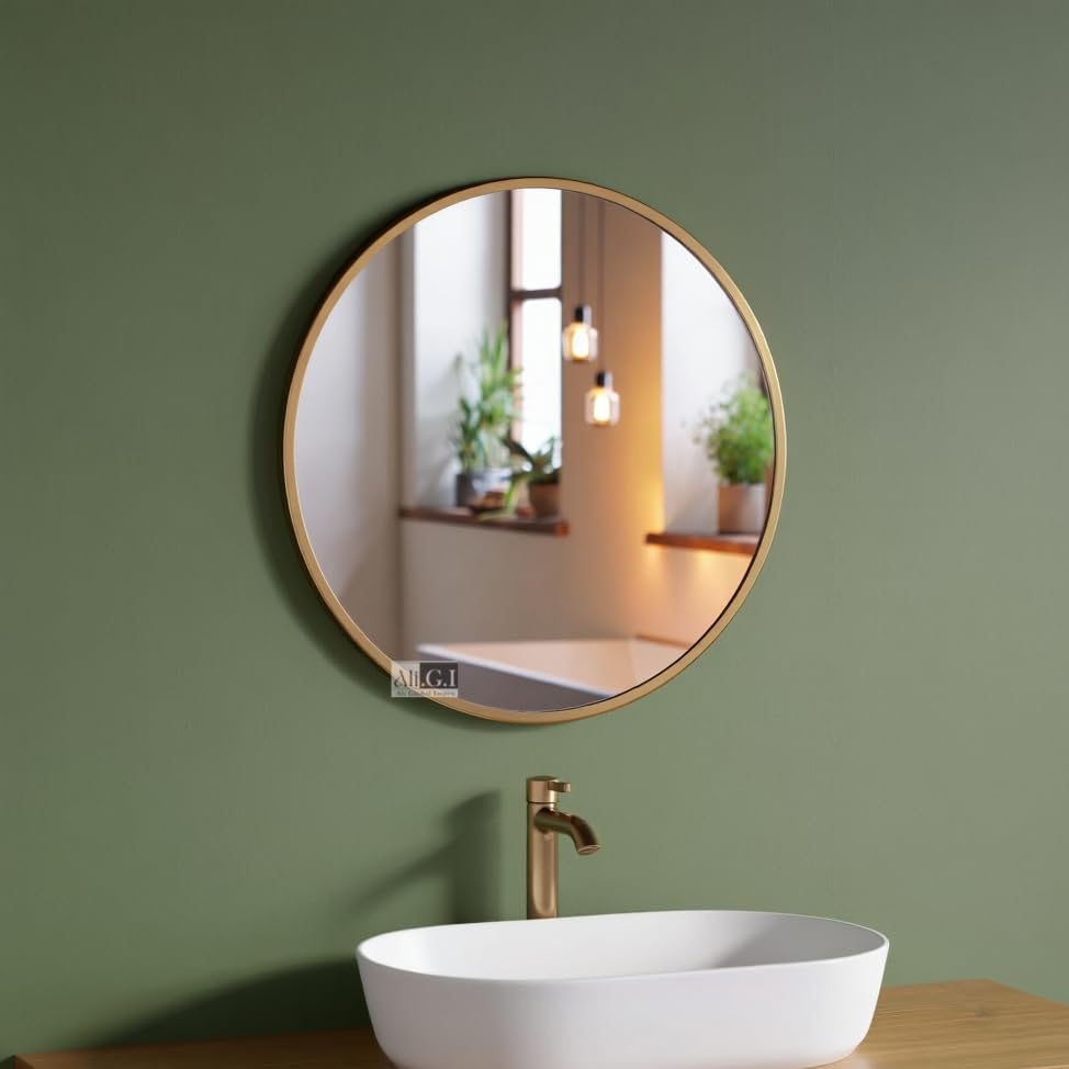 Image of Ali.G.I Round Wall Mirror, Modern Metal Framed Decorative Circle Vanity Mirror for Bathroom, Living Room, Bedroom & Entryway (Gold 24 inch.)