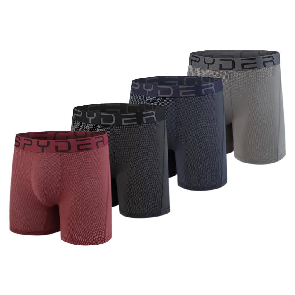 Spyder Men's Maroon/Black/Navy/Heather Performance Mesh Boxer Briefs Sports Underwear For (Small, )