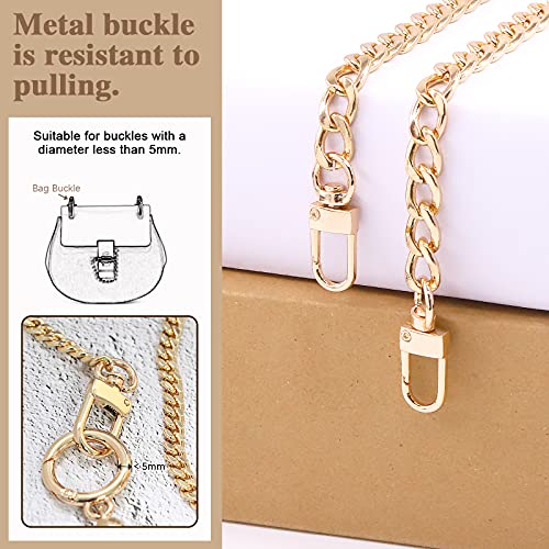Image of 4Pcs Light Gold Luxury Fashion 7.5 Inch /19cm Replacement Flat Chain Strap with Buckles Set, Flat 0.4 inch Wide Enough 2.4mm Perfect for DIY Metal Shoulder Purse Replacement (Light Gold, 7.9 inch)
