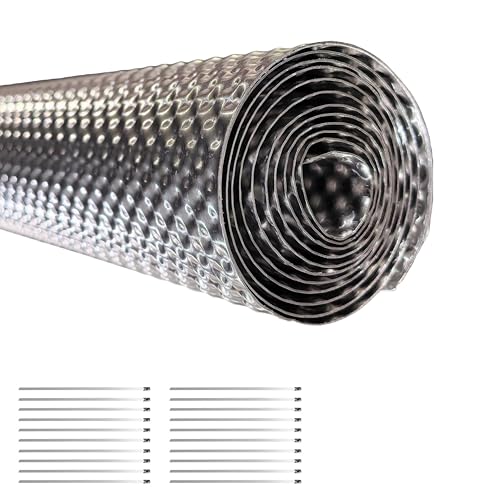 Exhaust Heat Shield Automotive 15 x 39 0.5mm Embossed Aluminum Heat Shield Kit with 20PCS Cable Metal Ties for Muffler Exhaust Wrap Heat Barrier Car Exhaust Sheet