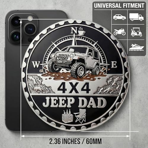 Image of 2 pcs Car Emblem 4 x 4 Metal Automotive Badge 3D Metal Car Badges Emblems Round Emblem Decals Car Badge Decals Stickers Compatible with Vehicles Trucks SUV RV Decorations (Jeep dad)