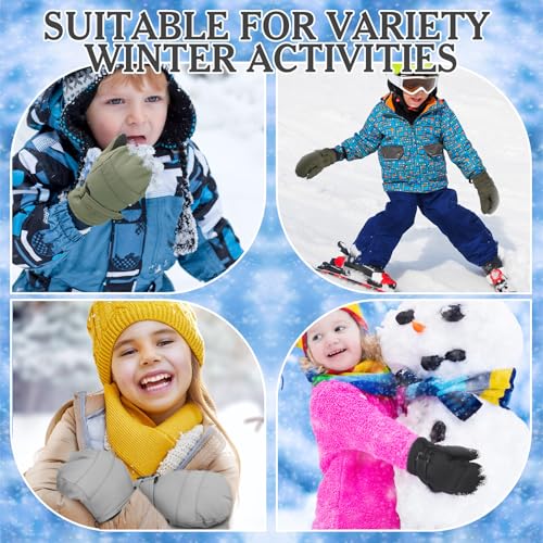 Image of Geyoga 4 Pairs Kids Mittens Waterproof Ski Gloves Boys Girl Warm Snow Winter Mittens for Kids Toddler Outdoor Activities