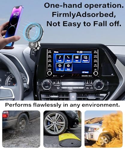 Image of Car Phone Holder for 2020-2025 Toyota Highlander Accessories Apply to 8 Inch Touch Screen Fixed Clip Magnetic Cell Phone Mount Hands-Free 360 Degree Rotation