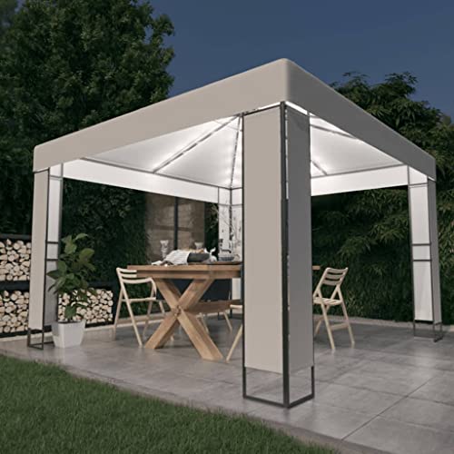 Gazebo da Giardino 3x3 m con Luci Solari a LED, Doppio Tetto Impermeabile, Struttura in Acciaio Rinforzato, Ideale per Feste e Campeggio, Colore Bianco, 3.0 x 3.0 m