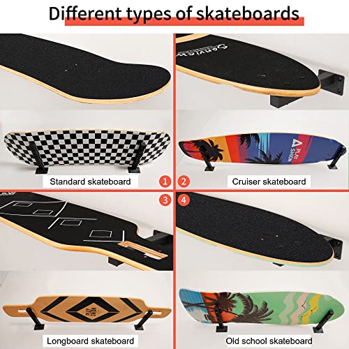 Image of Skateboard Wall Mount, Longboard Skateboard Deck Rack Mount on Wall, Skateboards Floating Shelves Brackets, 4 Pack