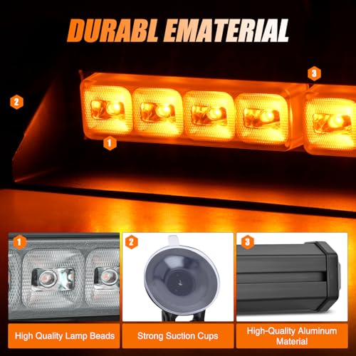 Image of Nilight 8LED Amber Traffic Advisor Strobe Light Bar Hazard Safety | with Vacuum Suction Emergency Dash Warning Flashing Lights Front /Rear Windshield Visor for Truck Police Construction Vehicles