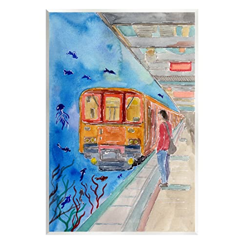 Stupell Industries Underwater Aquarium Subway Train Wood Wall Art, Design by Sebastian Grafmann