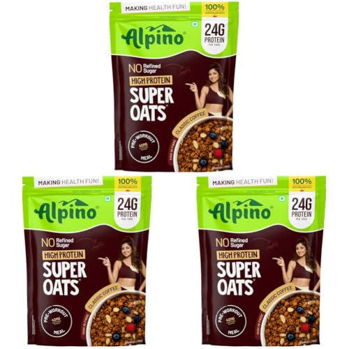 Image of ALPINO 24% High Protein Super Oats Classic Coffee 1kg - Rolled Oats, Natural Peanut Butter, Coffee Extract, Jaggery Powder - 24g Protein, Source of Dietary Fibre & Healthy Fats, No Refined Sugar & Salt