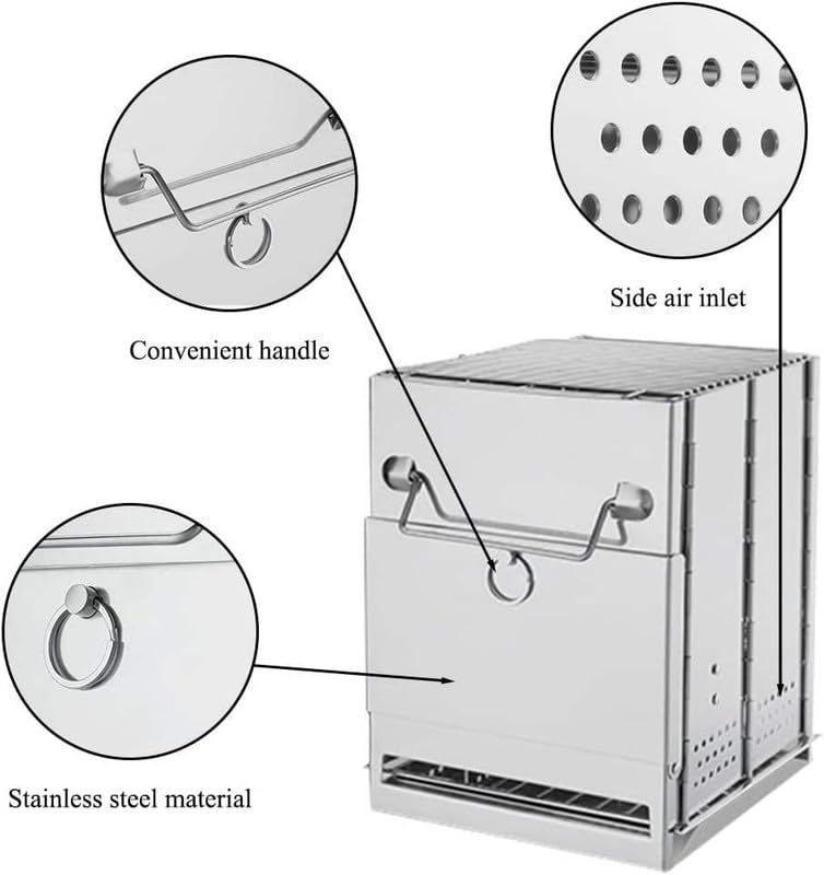Image of GION Folding Wood Stove Portable Stainless Steel Camping Stove Easy to Carry Compact Design with Carry Bag for Backpacking Hiking Cooking (Small - 24 * 15 * 21cm)