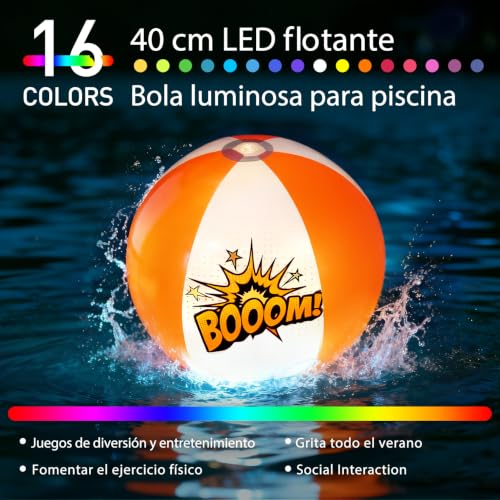 Image of 5 Pack 16 inch Light Up Beach Ball Pool Toys - 16 Lighting and 4 Modes LED Beach Ball with Remote Control,Suitable for Pool Game Summer Pool Party,Outdoor Family Games, Yellow
