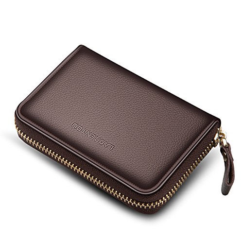 LAORENTOU Men Wallet Genuine Leather Card Holder for Male Brand Business Driver License Credit Card Case Holder (Brown 3)