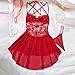 Sexy Chemise Lingerie for Women Lace Mesh Babydoll Nightdress Fashion See Through Teddy Bodysuit Pajamas with Thong Wine