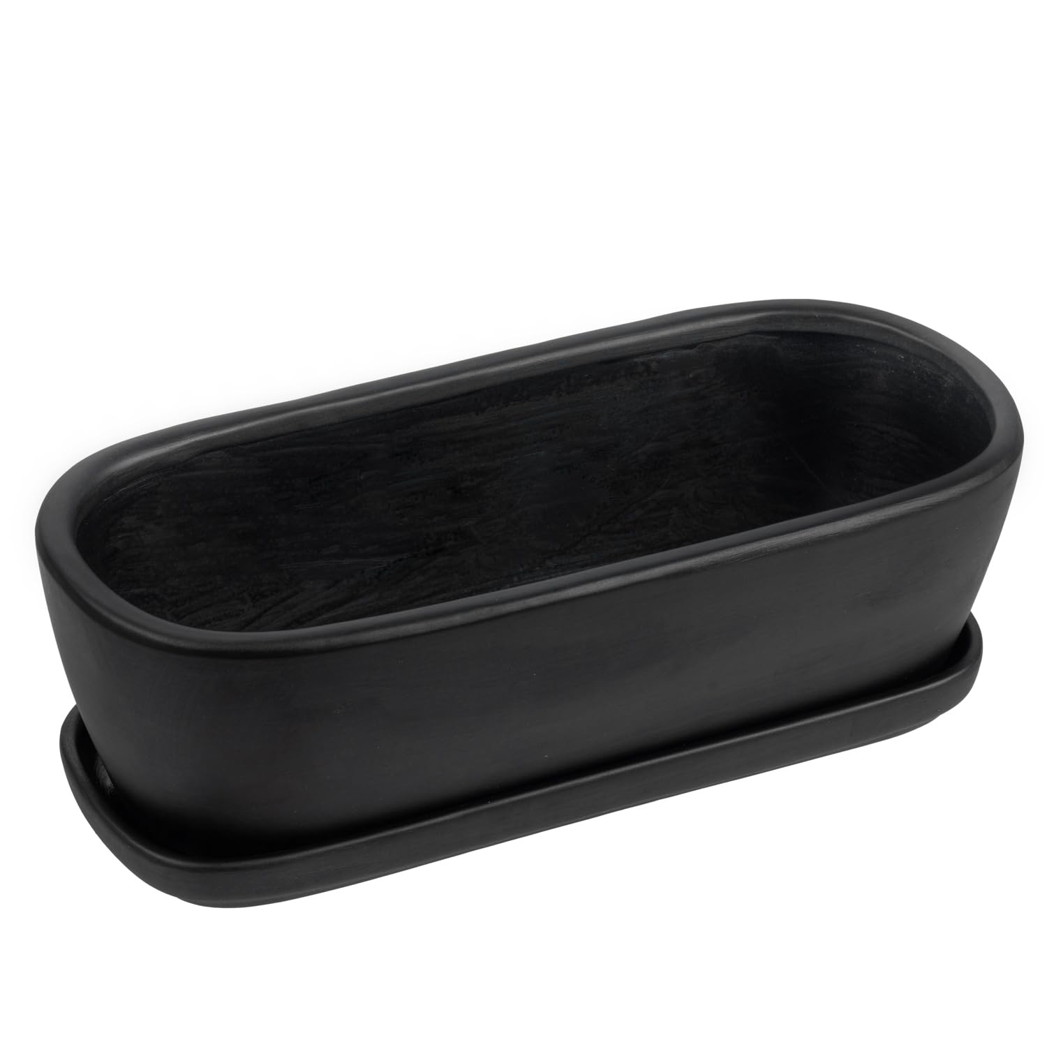 MyGift Matte Black Oval Planter