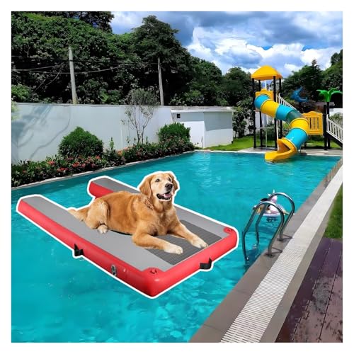 犬用プールスロープ 空気入り犬水坂道、折りたたみ犬用エレベーター4点入り、ポンプ/ロープ/修理工具付き、携帯型PVC犬用プール坂道、EVA滑り止めマット、防水150cm長(Red,Packof 4)