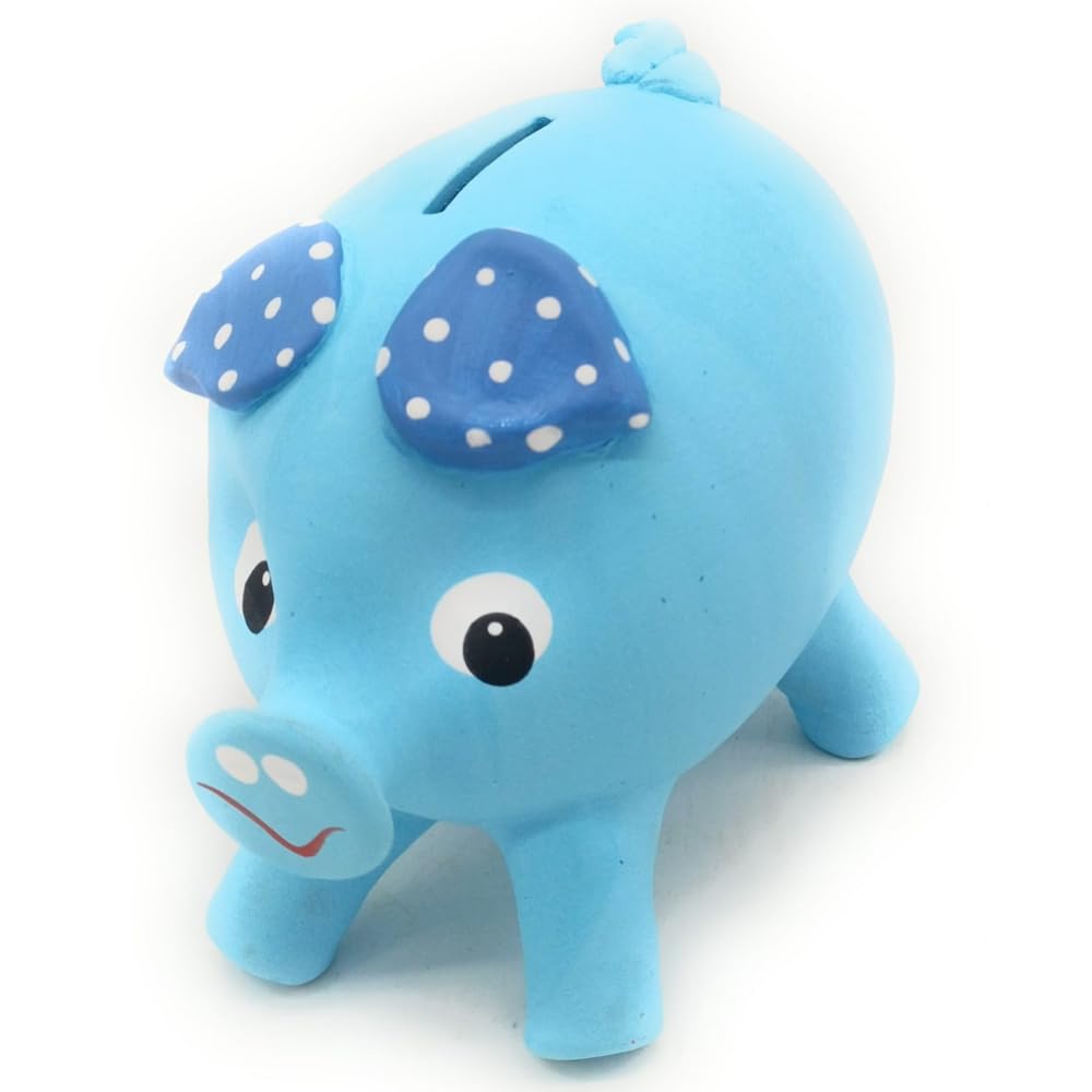 Hucha cerdito AZUL de barro artesanal 25 x 14 x 15cm de alto