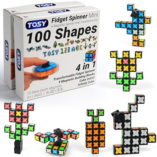 TOSY Magnet Fidget Spinner Mini - 8 Blocs, Jouet 3 en 1: Fidget Spinner Transformable, Infinity Cube, Puzzle Cube 2x2, Tuiles magnétiques STEM Cadeau pour...