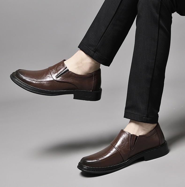 Men's Classic Slip On Dress Shoes Men Genuine Leather Oxford Shoes Non-Slip Waterproof Business Formal Derby Shoes(Brown,10)4