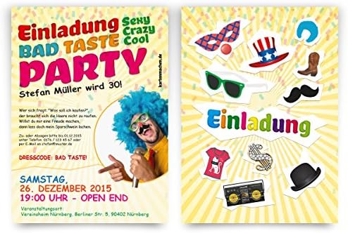 Einladungen 40 Stuck Zum Geburtstag Bad Taste Kostum Party Fasching Einladungskarten Amazon De Spielzeug Einladungen 40 Stuck Zum Geburtstag Bad Taste Kostum Party Fasching Einladungskarten Amazon De Spielzeug
