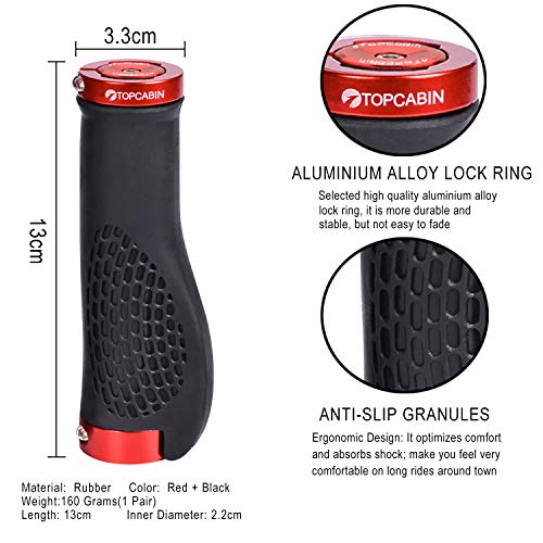 Image of TOPCABIN Ergonomic Bike Grips - Widen Holding Rubber Grips with Aluminum LockGrips for Mountain & Road Bikes