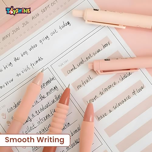 Image of Toyshine 0.5mm Set of 5 Soft Grip Smooth Writing Gel Pen for School Office & College | Kawaii Cute Stationery Pens for Notes Journaling & Daily Writing Best For Birthday Return Gift - Pink