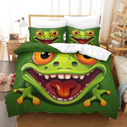 Parure de couette 220x240 grenouille avec 2 taies d'oreiller grand lit