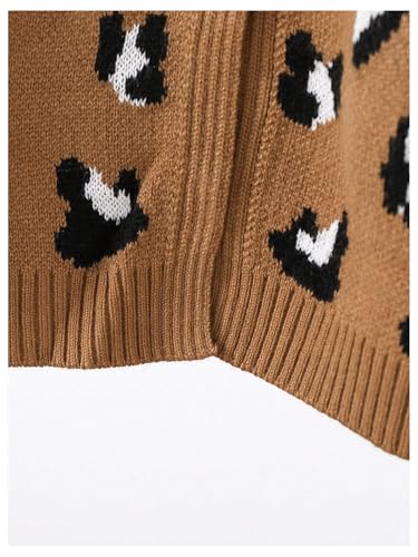 WDIRARA Girl's Leopard Print Sweater Cardigan Cute Bow Long Sleeve Crewneck Button Knit Cardigans4