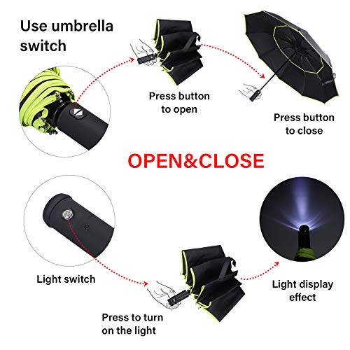 Travel Umbrella Automatic Open & Close Strong Steel Shaft LED Flashlight Handle Safety Reflective Frame Compact Folding… - Image 7