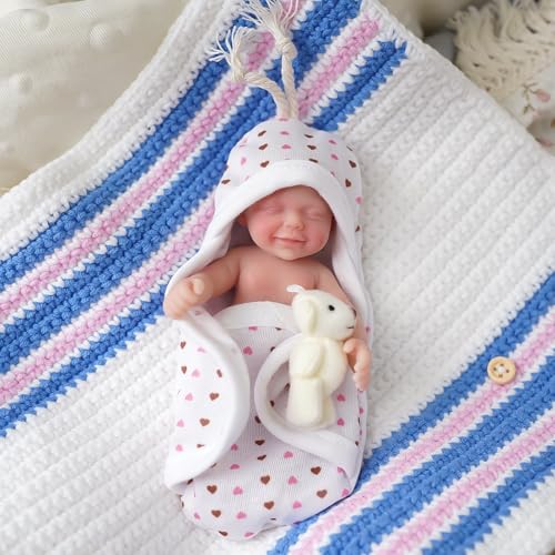 Muñeca bebé reborn silicona mini 11.43 cm con accesorios miniatura 5