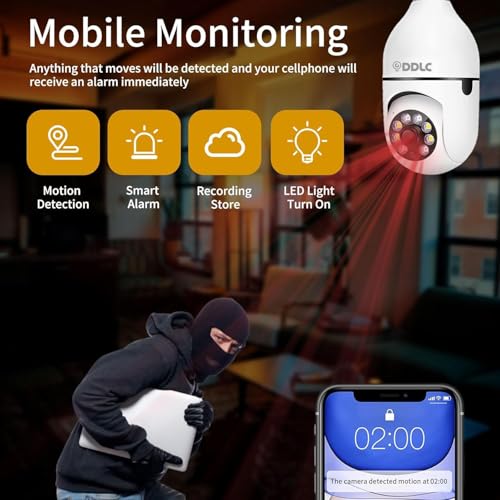 Image of DDLC 3MP WiFi Light Bulb Camera for Home Indoor | 360 View | Full HD | Night Vision | Motion Detection | Two Way Audio | Wireless Home Security Camera with Mobile App V380 Pro (Light Bulb)