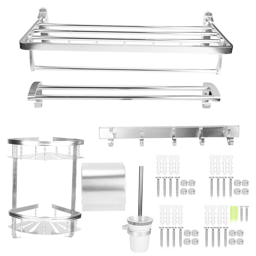 Exquisitos estantes de baño Caddy de ducha Juego de estantes de almacenamiento de baño montados en la pared, Soporte de esquina triangular, Toallero, Soporte de papel de rodillo, Caja de pañuelos Esco