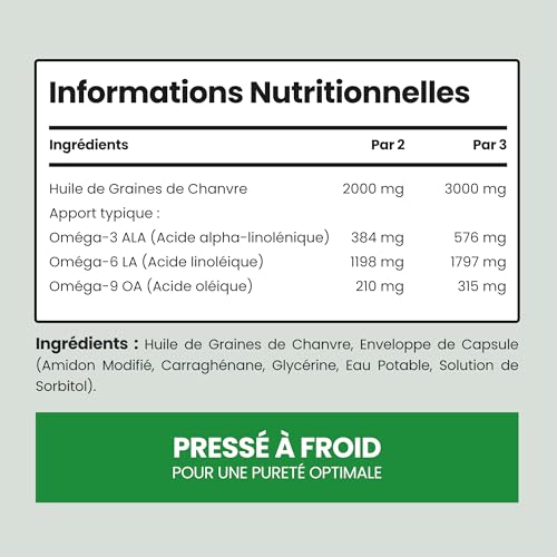 Huile de Chanvre en Gélules | 210 gélules - 2-3 Mois | 100% Pur Grains de Chanvre Pressé à Froid | Riche en Oméga 3, 6 et 9 | VitaBright Hemp Seed Oil – Image 7