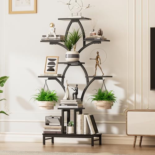 Image of Plant Stand Indoor with 4 Grow Lights - 63 inch Tall Plant Shelf- 8 Tiered Corner Plant Flower Stands Display Shelves for Home, Patio (Black)