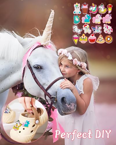 JUKOTA 18 Stück Cartoon-Dekoration für Crocs,Sommer Einhorn Schuhzubehör,DIY Anstecker für Kinder Clogs,Abnehmbare PVC Charms und Pins für Jungen und Mädchen