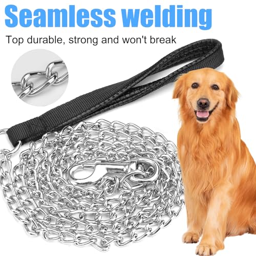 Robuste Hundeleine aus Metall, 180 cm Lange Bissfeste Hundeleine mit Weich Gepolstertem Griff, Korrosions- Und RostbestäNdig Sport Leine Metall Trainings Hundeleine Kette für Große Und Mittlere Hunde