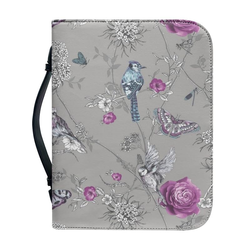 Kuiaobaty Vintage Birds Flowers Women's Bible Cover Faux Leather Book Carry Case, Gray, Countryside Floral Book Cover Gift for Women 4 Size — image 1